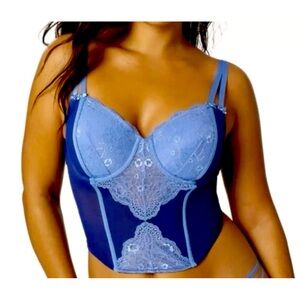 Adored by Adore Me Lightly Lined Micro and Lace Lia Bustier Blue Size XL